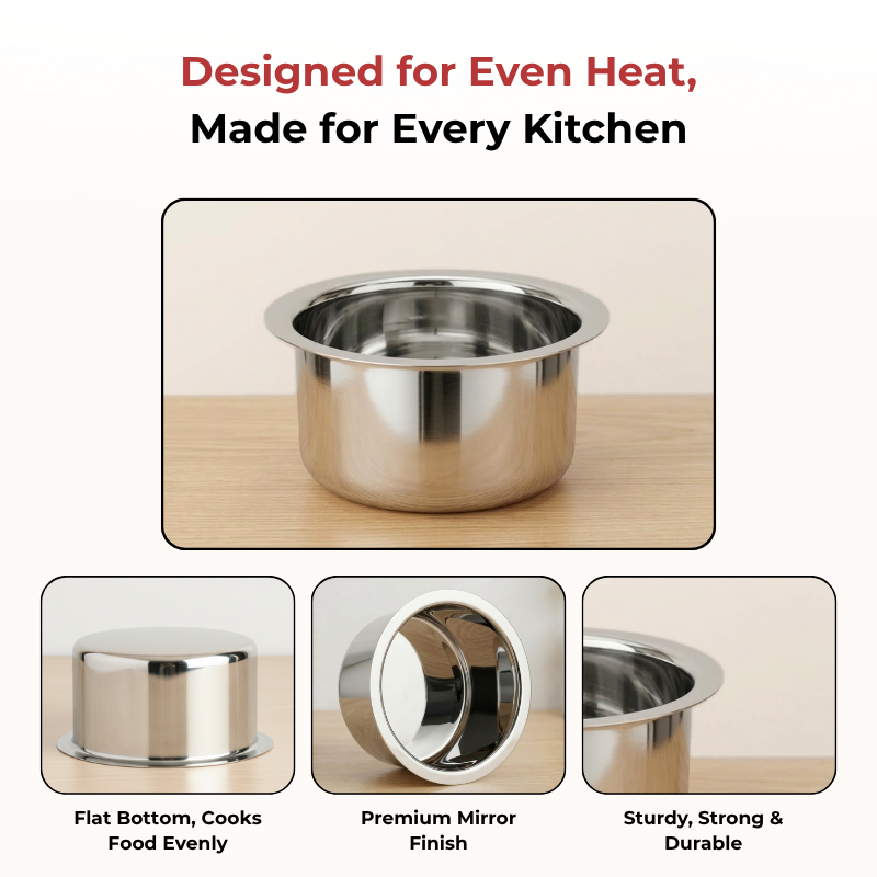 VINOD Stainless Steel Round Bottom Tope No 16 Capacity 4.6 Liter, Highest Grade Steel, Mirror Finish & Rust Free