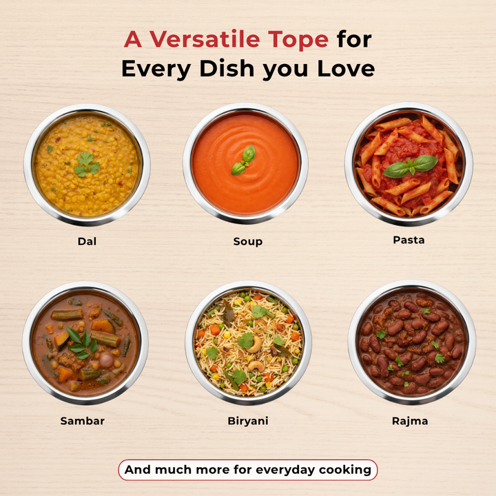 Vinod Stainless Steel Induction Friendly Flat Bottom Cooking Tope With 1.5mm Thickness | 18 Gauge Durable Steel  4 Pcs | Capacity 350ml, 500ml and 750ml  | No 7 to 10