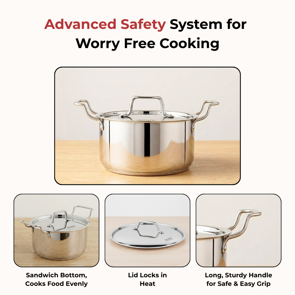 Vinod Doniv Majestic sandwich bottom stainless steel sauce pot with lid, 18 cm, 2.4 litre, product view 13