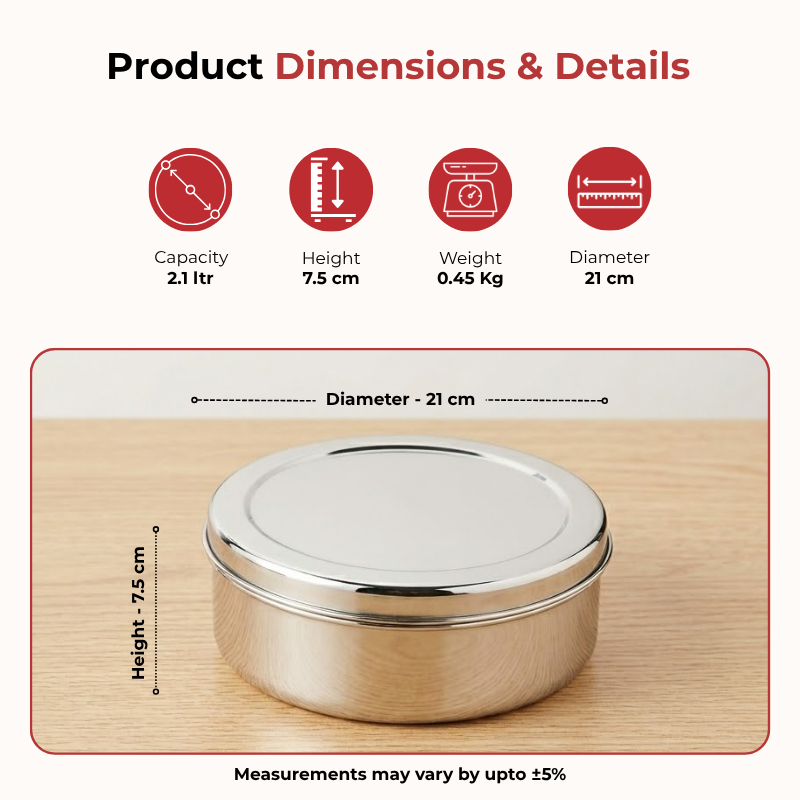 Vinod stainless steel puri dabba set of 8, capacity: 300 ml to 2500 ml, product view 15