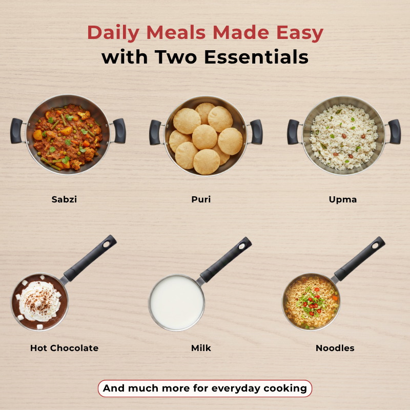 Vinod Doniv stainless steel solitaire cookware set / 1 pcs sauce pan / 1 pcs kadhai, set of 2 pcs, product view 15