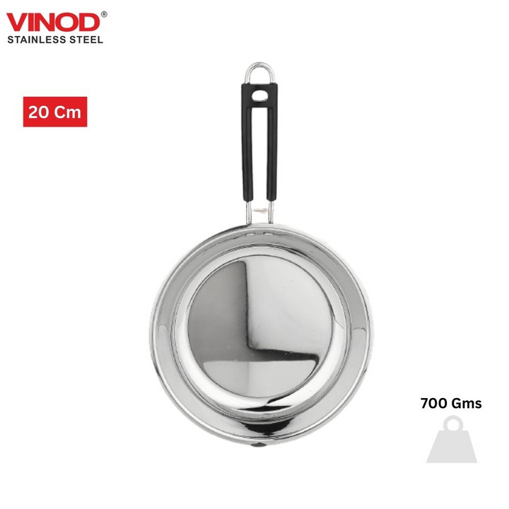 Vinod Stainless Steel Heavy Bottom Royal Fry Pan Dishwasher Safe, Gas Stove & Induction Compatible, Durable, 20 Cm Frying Pan, Soft Touch Handle, Kitchen Utensil
