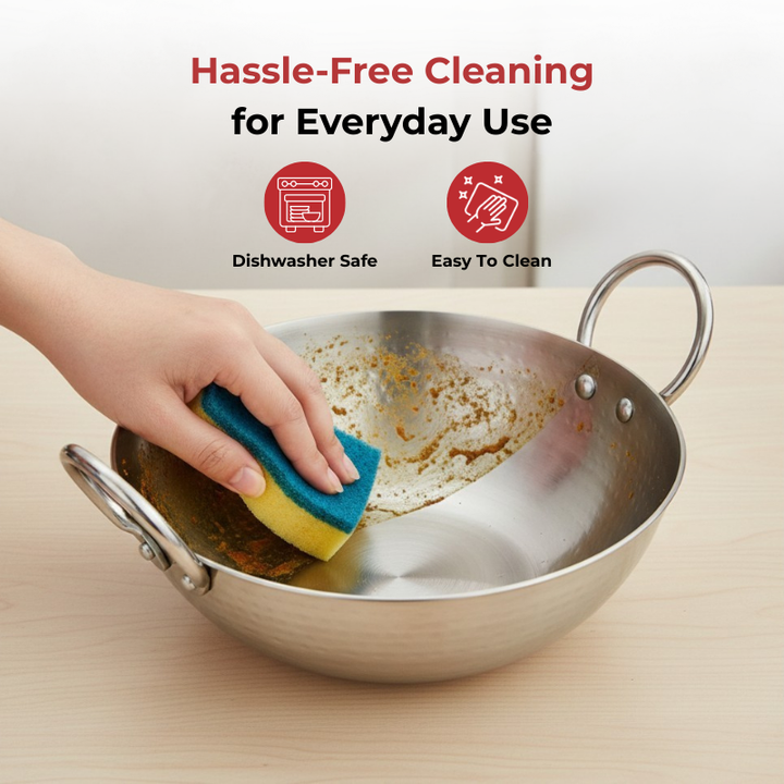 Vinod – Claro Heavy Gauge Stainless Steel Hammered Kadai, 2.5 mm (3900 ml)