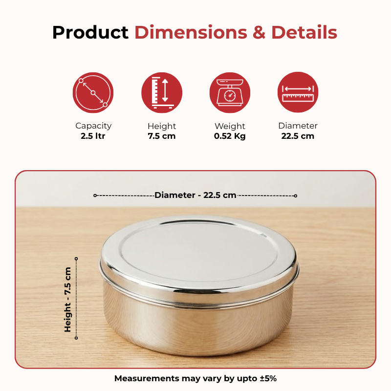 Vinod stainless steel puri dabba set of 8, capacity: 300 ml to 2500 ml, product view 16