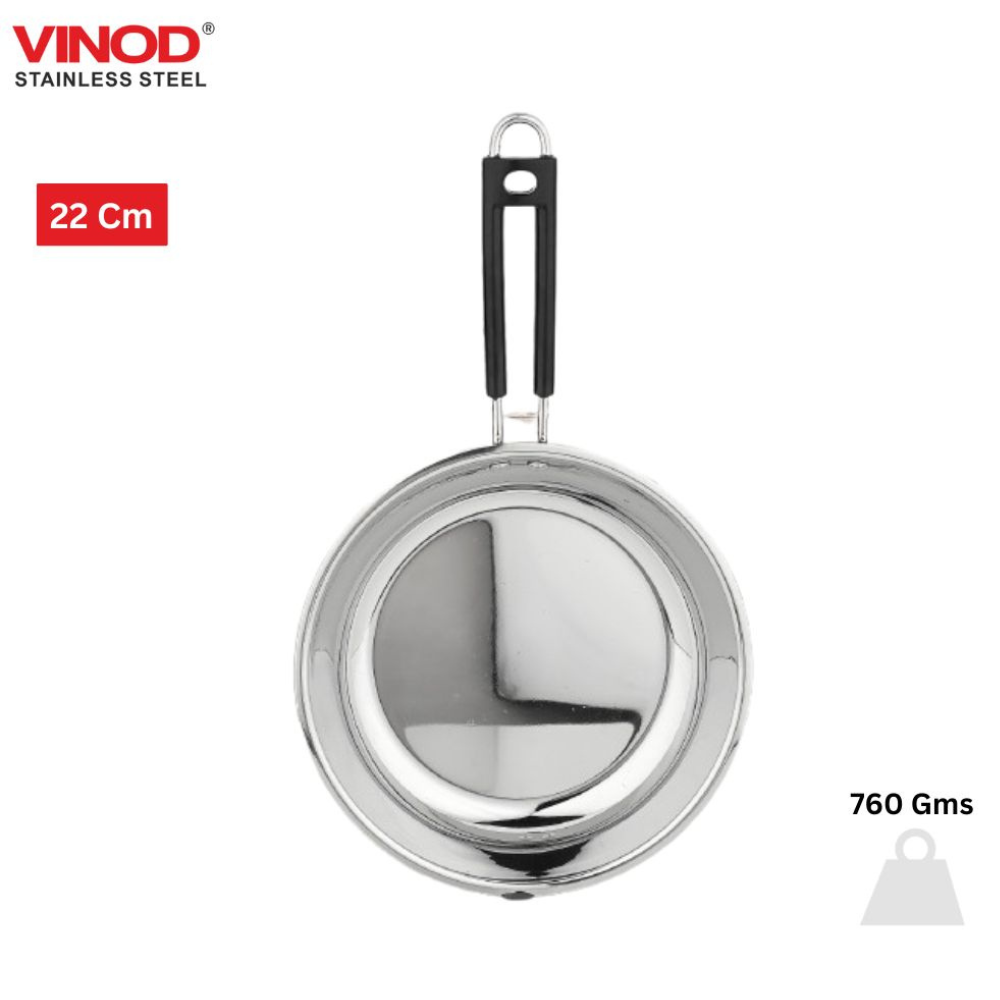 Vinod Stainless Steel Heavy Bottom Royal Fry Pan Dishwasher Safe, Gas Stove & Induction Compatible, Durable, 22 Cm Frying Pan, Soft Touch Handle, Kitchen Utensil