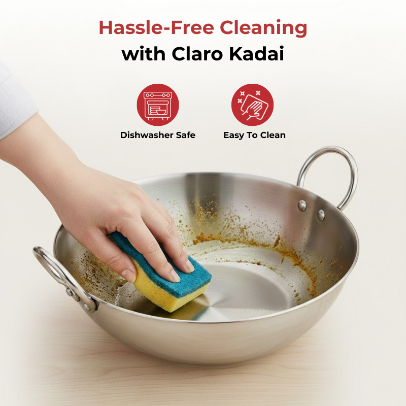 Vinod – Claro Heavy Gauge Stainless Steel Plain Kadai, 2.5 mm (800 ml)