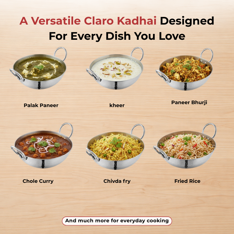 Vinod – Claro Heavy Gauge Stainless Steel Hammered Kadai, 2.5 mm (3900 ml)