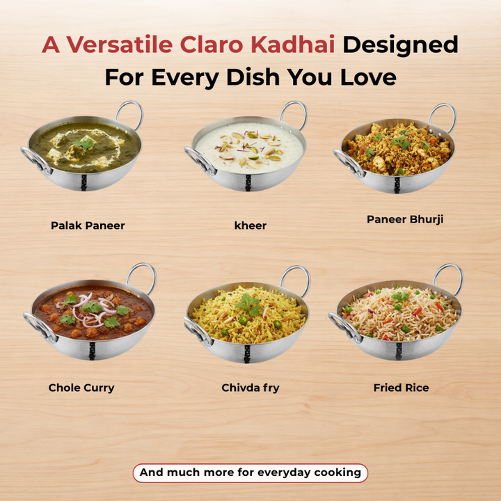 Vinod – Claro Heavy Gauge Stainless Steel Hammered Kadai, 2.5 mm (3900 ml)