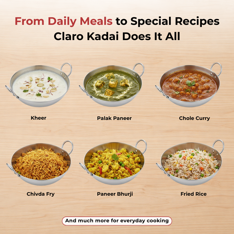 Vinod – Claro Heavy Gauge Stainless Steel Plain Kadai, 2.5 mm (800 ml)