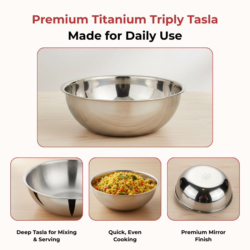 VINOD Doniv Titanium Triply Stainless Steel Tasla 20 cms, 1.65 Liter Capacity, Induction Friendly