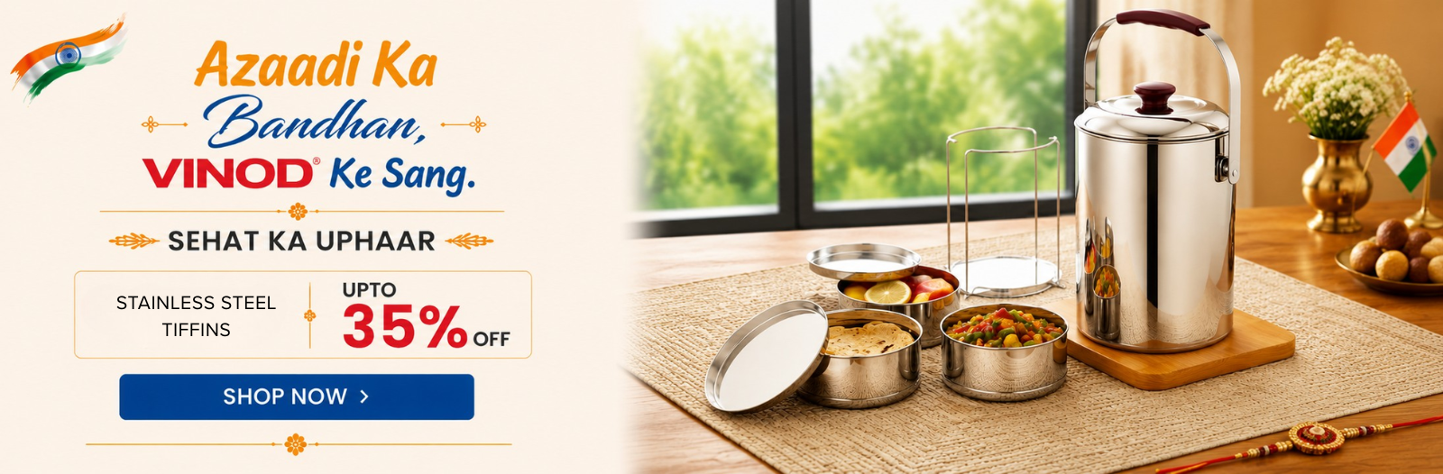 Vinod Stainless Steel Independence Day 2026 campaign banner for desktop