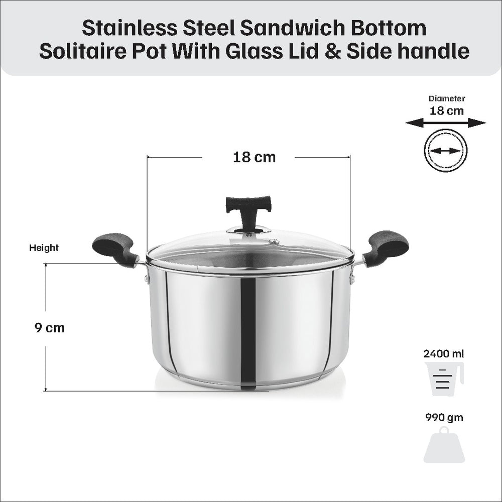 Vinod Doniv stainless steel sandwich bottom solitaire sauce pot, capacity 2.4 litre (18cm), product view 20
