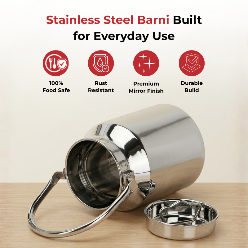 Vinod Stainless Steel Milk Can / Barni / Oil Can, top view