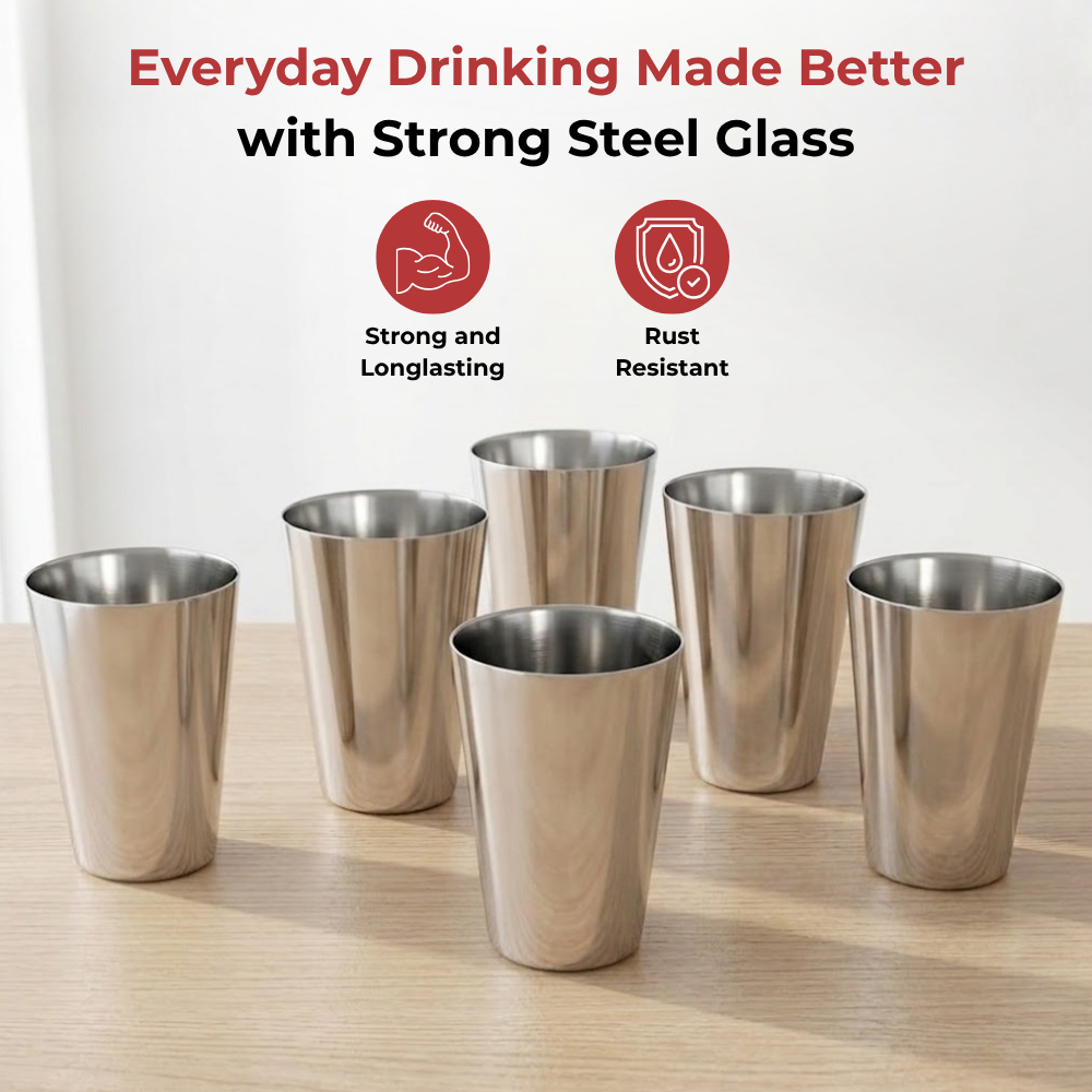 Vinod stainless steel plain glass set of 6, 350 ml, top view
