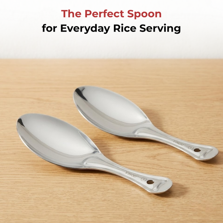 VINOD Stainless Steel Rice Server / Rice Spoon / Rice Chamcha Set of 2 - 22 cm, High Grade Stainless Steel, Mirror Finish, Rust Free - No. 1
