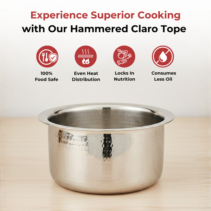Vinod – Claro Heavy Gauge Stainless Steel Hammered Tope, 1.5 mm – Capacity 4600