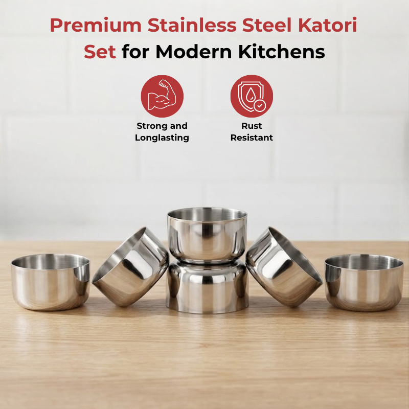 Vinod Stainless Steel Vati / Katori Set of 6 Pieces, top view