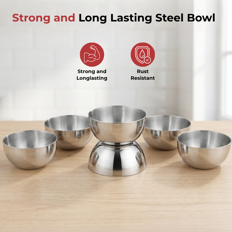 Vinod Stainless Steel Two Tone Bowl Set of 6 Pieces, top view