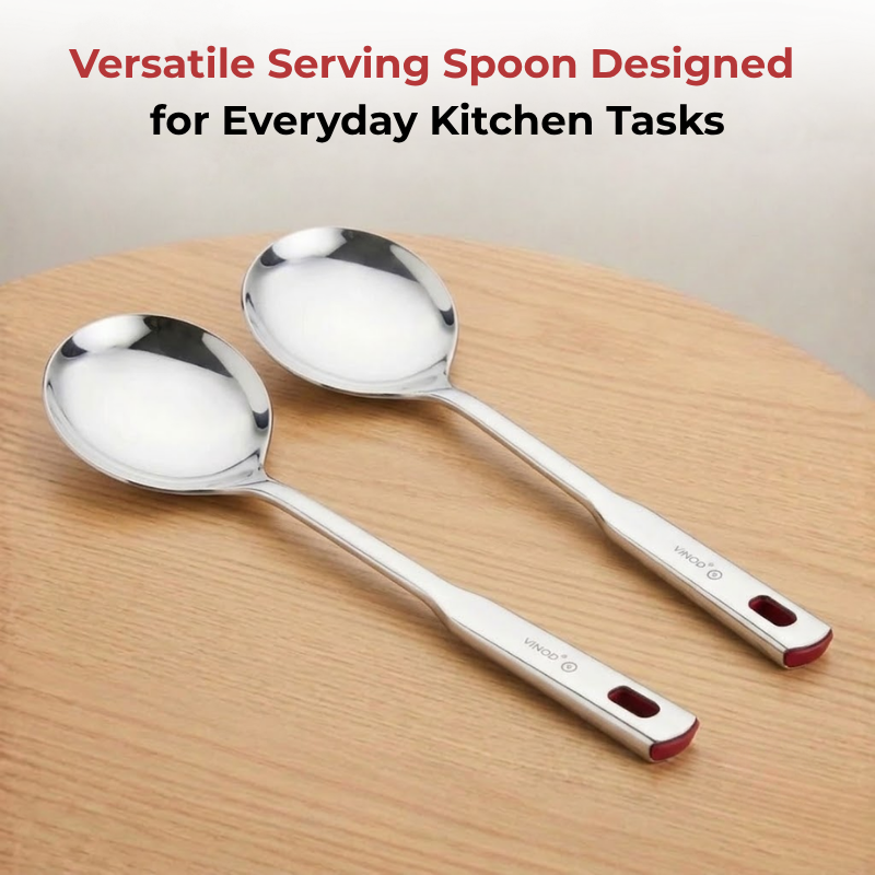 Vinod Queen Kabdir stainless steel serving spoon set of 2, 37 cm, long handle, top view