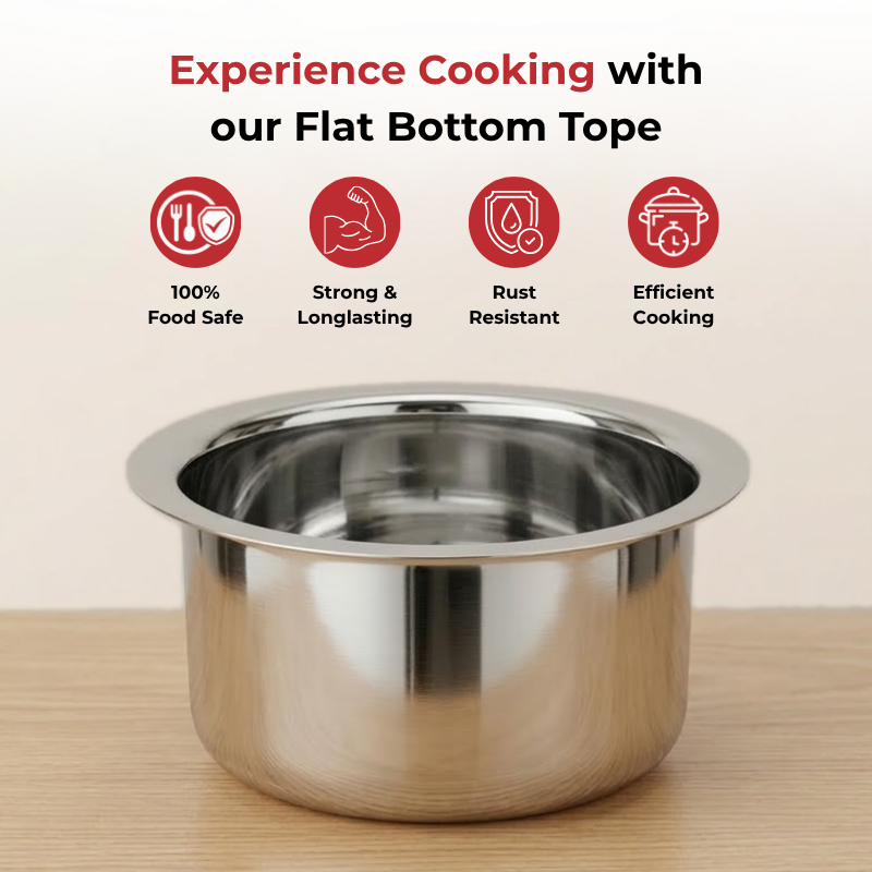 Vinod Stainless Steel Flat Bottom Tope without Lid, top view