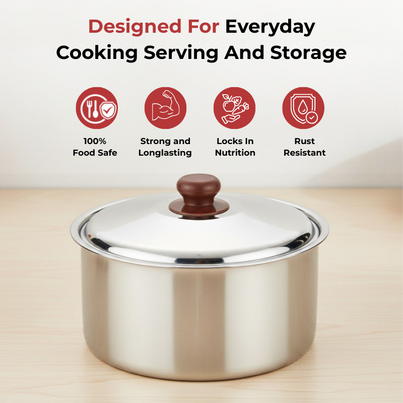 Vinod Stainless Steel Hot Pot, angled view