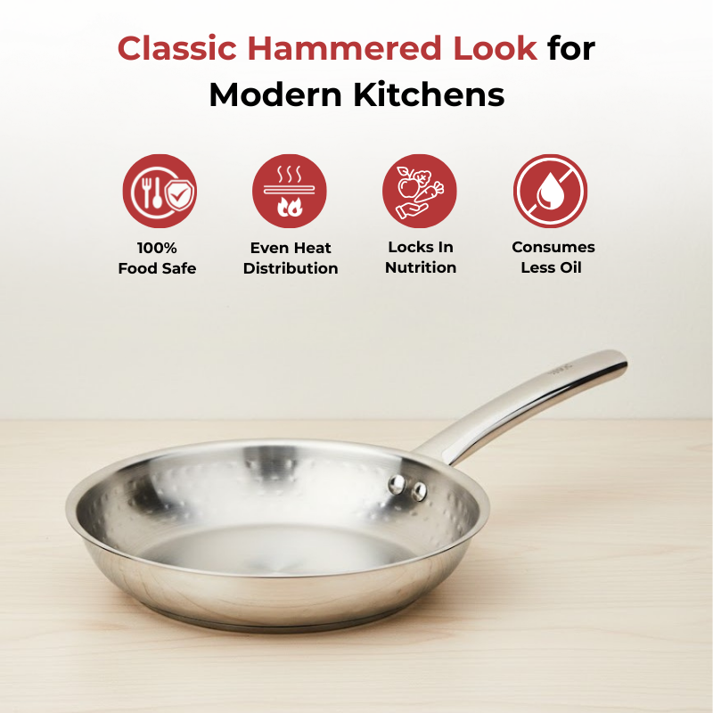 Vinod – Claro Heavy Gauge Stainless Steel Hammered Fry Pan with 1.5 mm Thickness 1400 ml