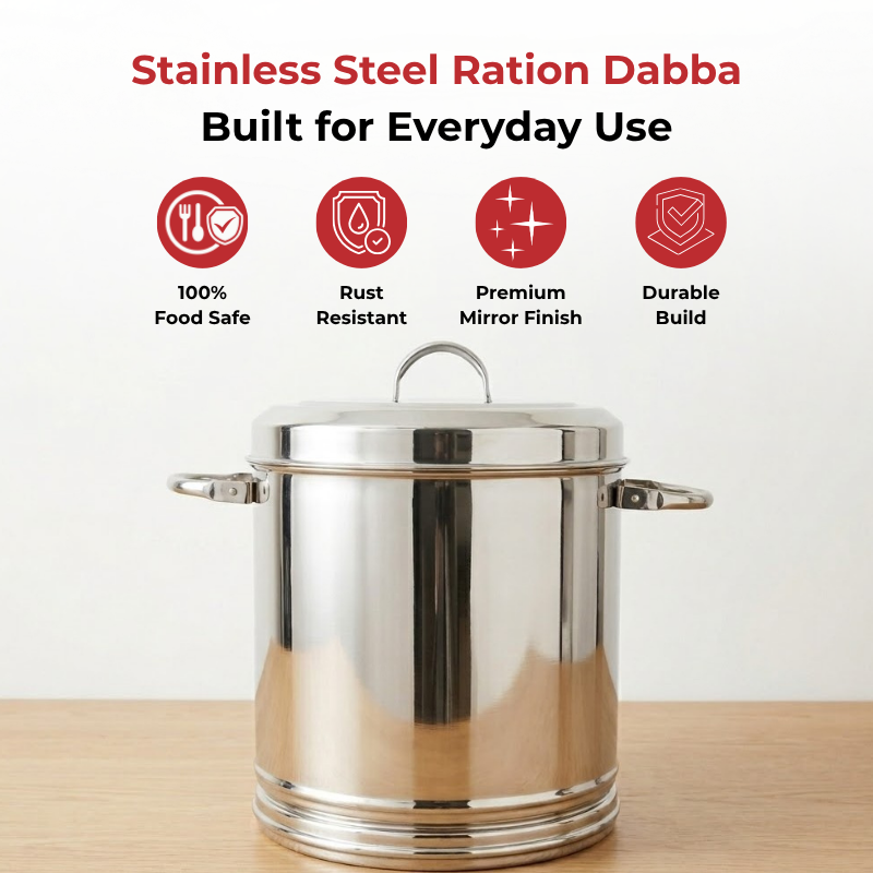 Vinod Stainless Steel Ration Dabba with Lid and Side Handle, top view