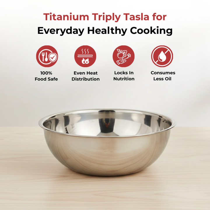 VINOD Doniv Titanium Triply Stainless Steel Tasla 20 cms, 1.65 Liter Capacity, Induction Friendly