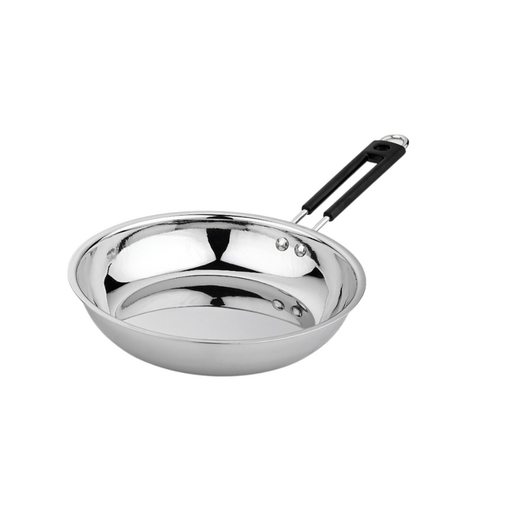 Vinod Stainless Steel Heavy Bottom Royal Fry Pan Dishwasher Safe, Gas Stove & Induction Compatible, Durable, 22 Cm Frying Pan, Soft Touch Handle, Kitchen Utensil