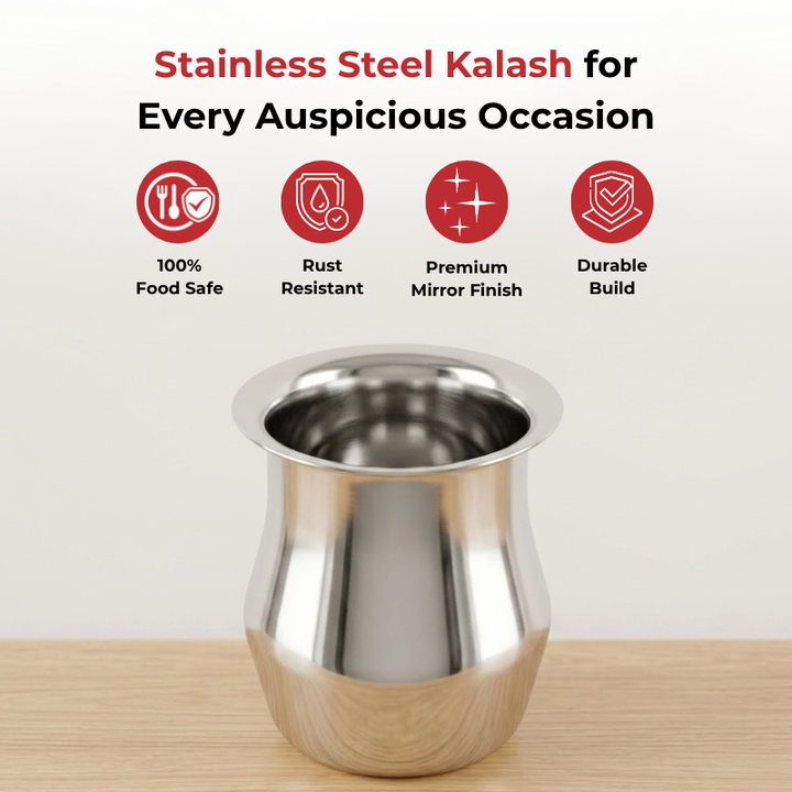 VINOD Stainless Steel Shagun Kalash 500 ml Capacity with Highest Grade Steel, Mirror Finish and Fine Finished edges (No 8)
