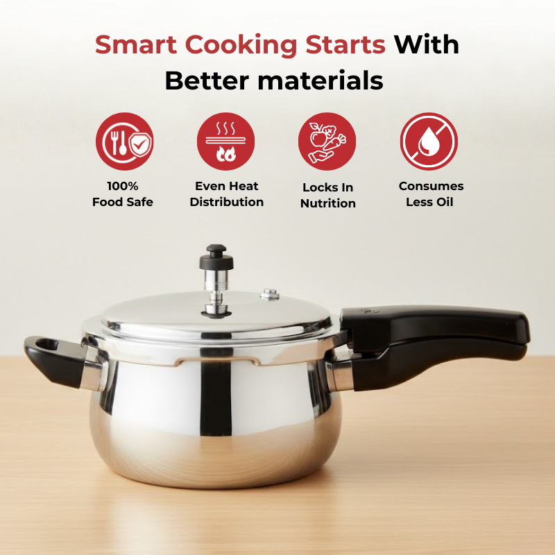 Vinod Doniv Titanium Triply Stainless Steel Pressure Cookers 5 Ltr, angled view