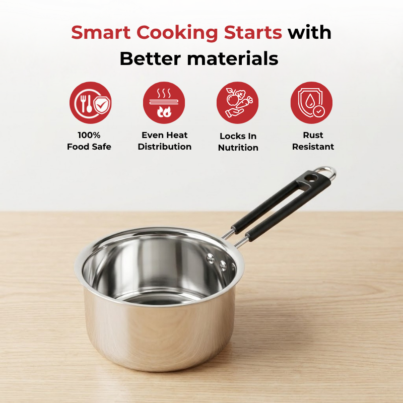 Vinod Stainless Steel Premium Sauce Pan Heavy Gauge Milk Pan, top view