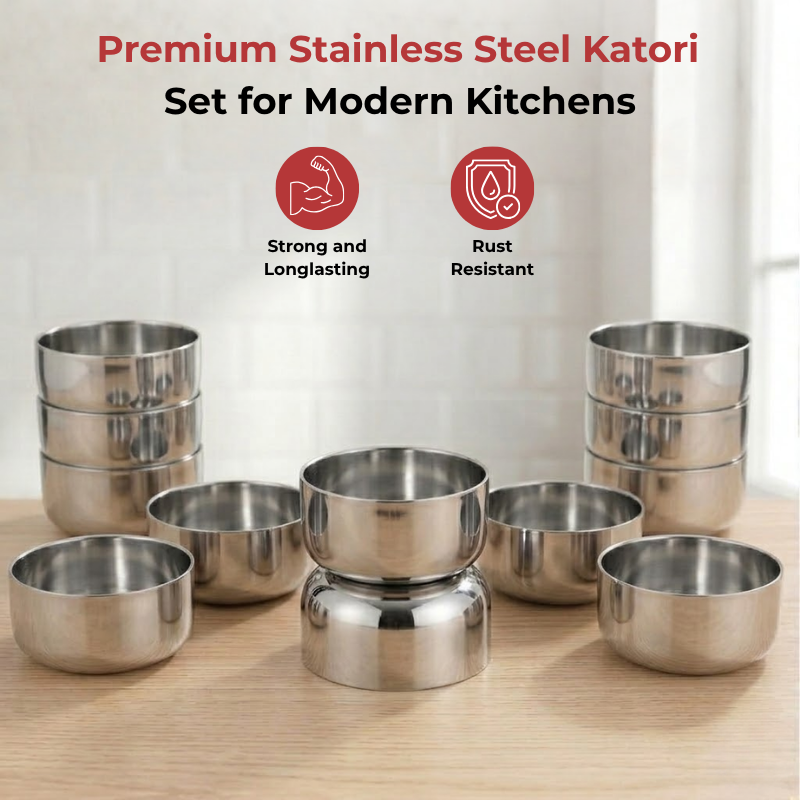 Vinod Stainless Steel Vati / Katori Set of 12 Pieces, top view
