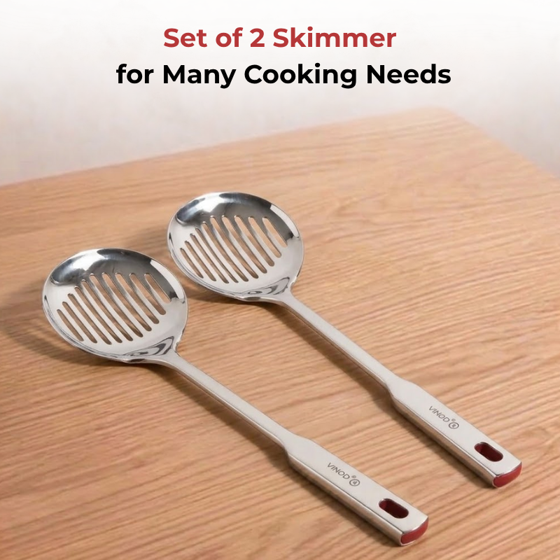 Vinod Stainless Steel Queens Skimmer Slotted Spoon Set of 2, top view