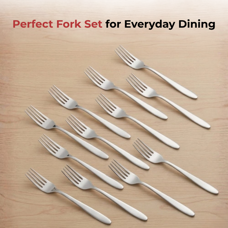 Vinod Florence stainless steel dinner fork set of 12, top view