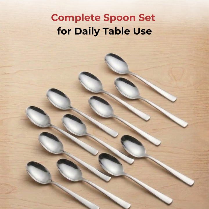 VINOD Aero Stainless Steel Dessert Spoon Set of 12-Piece, Heavy Gauge Steel, Mirror Finish, Rust Free, Tough Strong & Durable