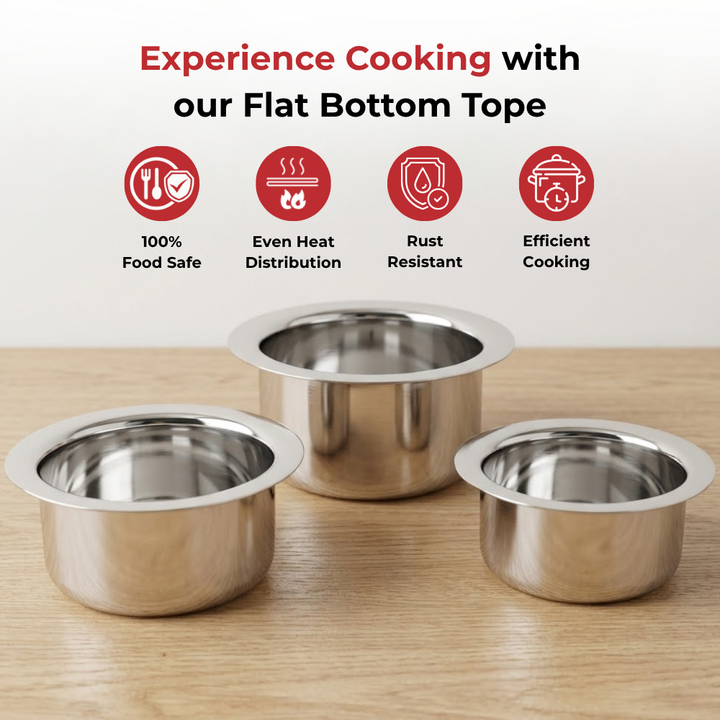 Vinod Stainless Steel Induction Friendly Flat Bottom Cooking Tope With 1.5mm Thickness | 18 Gauge Durable Steel  3 Pcs | Capacity 1400ml, 1800ml and 2300ml | No 11 to 13