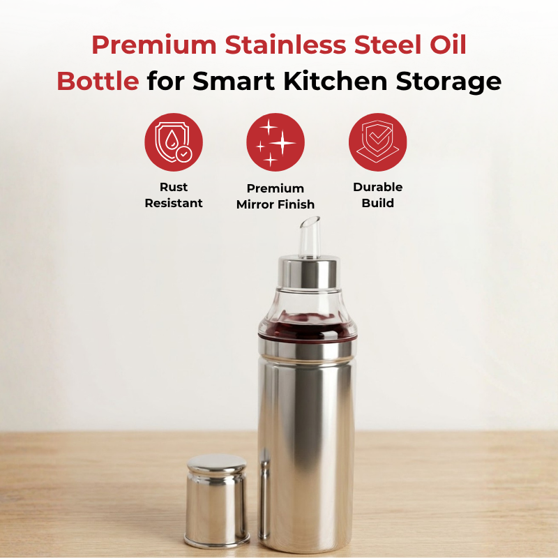 Vinod Stainless Steel Oil Pot with Anti-Drip Spout, top view