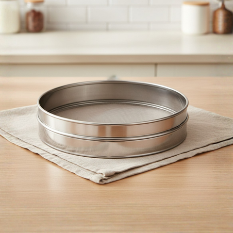 Vinod Stainless Steel Atta Chalni / Flour Sieve with Fine Mesh, front view