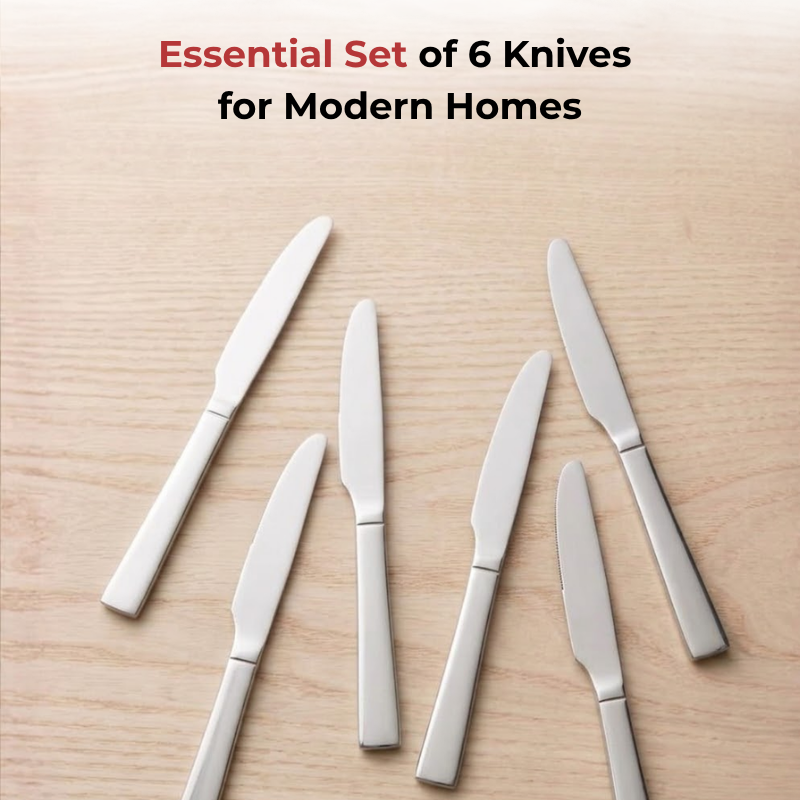 Vinod Aero stainless steel dinner knife set of 6, top view