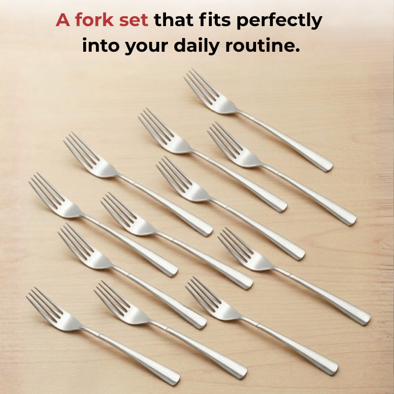 Vinod Aero stainless steel dinner fork set of 12, top view