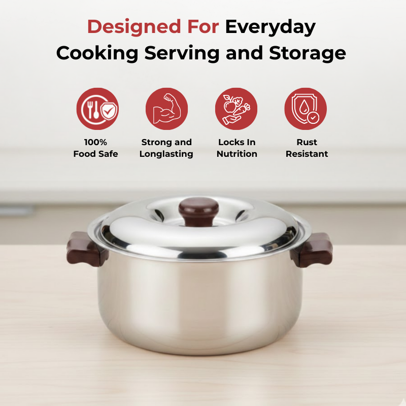 Vinod Stainless Steel Hot Casserole, angled view