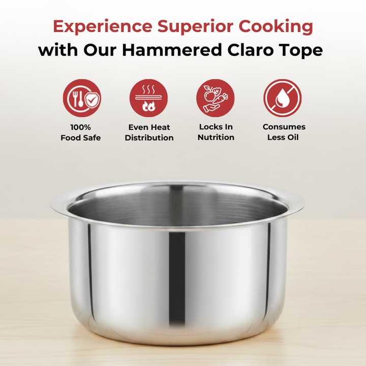 Vinod – Claro Heavy Gauge Stainless Steel Tope (Plain), 1.5 mm – Capacity 1800 ml