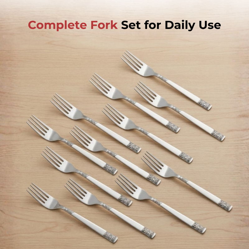 Vinod Moscow stainless steel dinner fork set of 12, top view