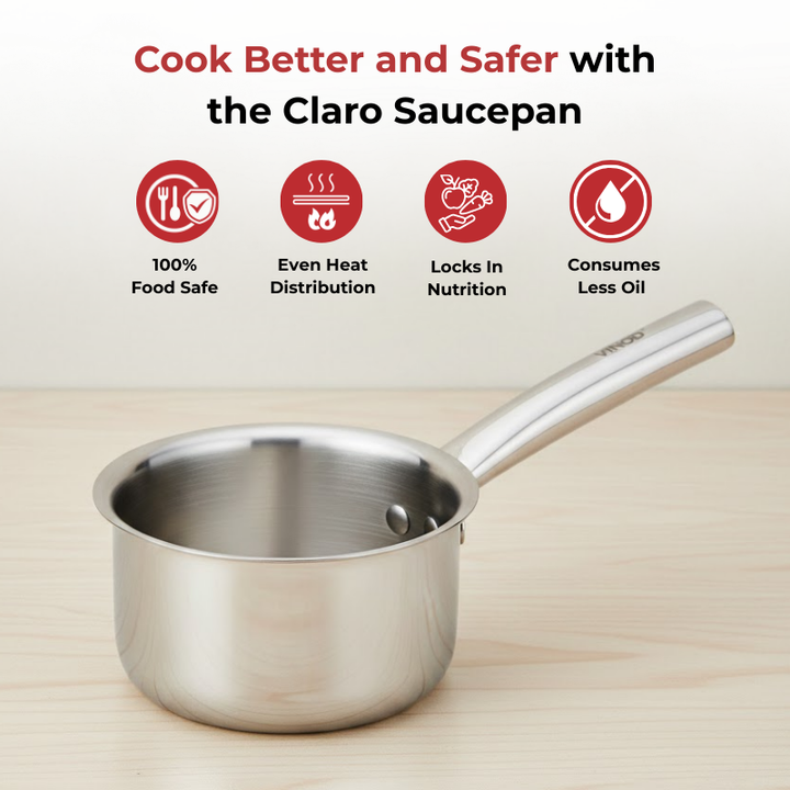 Vinod – Claro Heavy Gauge Stainless Steel Sauce Pan (Plain), 1.5 mm – Capacity 900 ml