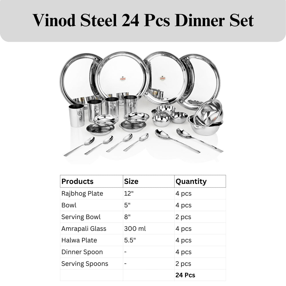 Vinod 24 Pieces Stainless Steel Dinner Set, angled view