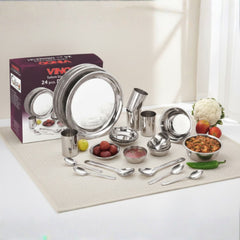 VINOD 24 Pieces Stainless Steel Dinner Set, Durable, Mirror Finish High Quality Steel, Rust-free, Dishwasher safe and ISI Certified