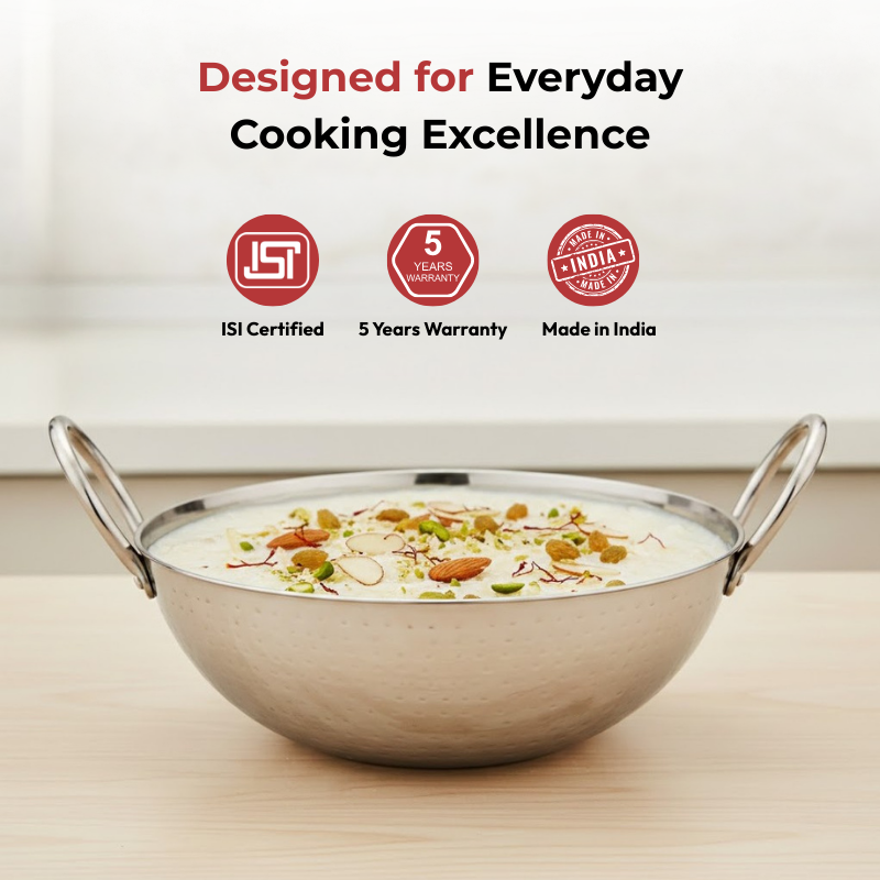 Vinod – Claro Heavy Gauge Stainless Steel Hammered Kadai, 2.5 mm (3900 ml)