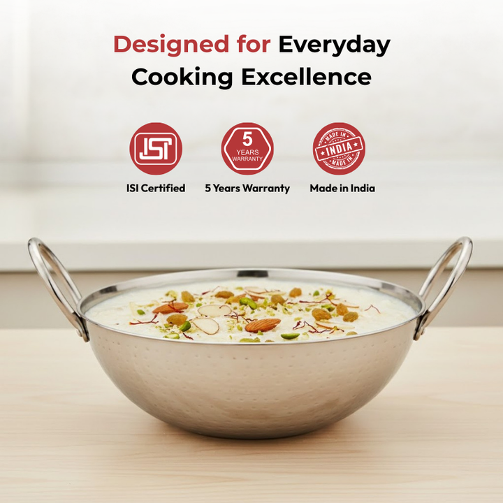 Vinod – Claro Heavy Gauge Stainless Steel Hammered Kadai, 2.5 mm (3900 ml)