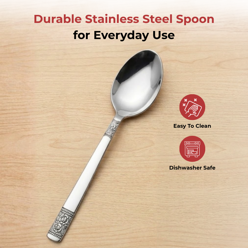 Vinod Moscow stainless steel table spoon set of 12, angled view